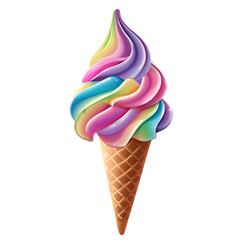 Rainbow ice cream cone isolated on transparent background,transparency 