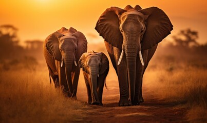Fototapeta na wymiar A Group of Elephants Walking Down a Dirt Road