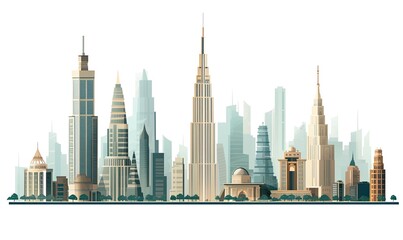 Majestic City Skyline With Tall Buildings and Skyscrapers