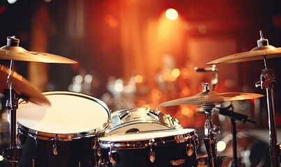 Fototapeta na wymiar Close-up of Drum Set on Stage