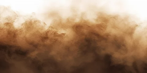 Schilderijen op glas brown smoke cloud on white, brown splash painting on white background, brown powder dust paint brown explosion explode burst isolated splatter abstract.brown smoke or fog particles explosive  © Planetz