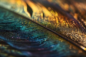 a close up of a colorful feather's tail - obrazy, fototapety, plakaty