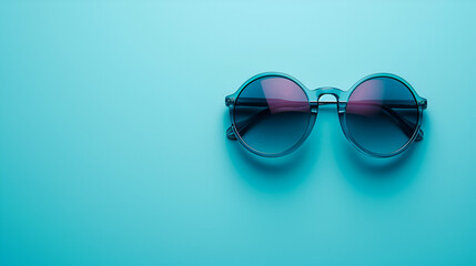 Sunglasses isolated on light blue background, shining brightly in festive illumination. Top view captures the Lunar New Year spirit, igniting joyous celebrations. Generative Ai

