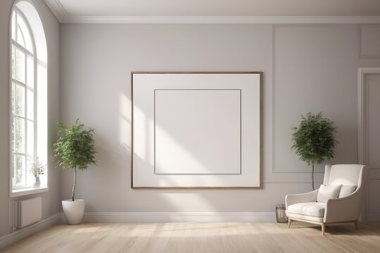 empty frame layout in the hall interior, 3d rendering
