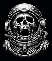 Dotwork-Vector Illustration of a Skull in Astronaut Helmet