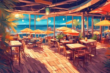 Fototapeta na wymiar Lights in summer beach cafe
