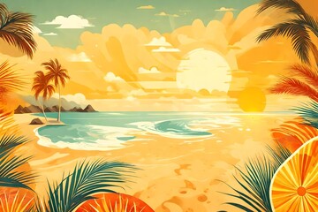 Fototapeta na wymiar sun concept summer background illustration beach vacation, relaxation travel, outdoors hot sun concept summer background