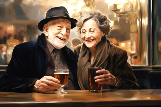 Elderly Couple Conversing at Table