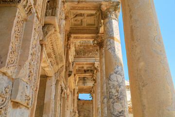 Ruins of ancient architecture. Cultural heritage of humanity. Library of Celsus. Background with selective focus