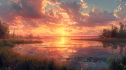 Foto op Plexiglas Sunset Panorama Generative Ai © Dzynee