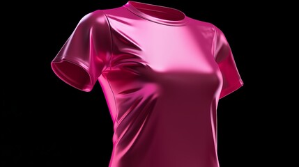 A daring hot-pink T-shirt, commanding attention against a sleek metallic silver background