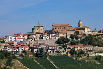La Morra on the top of a hillside in Piedmont, Italy