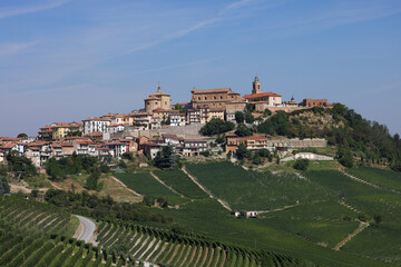 Fototapeta na wymiar La Morra on the top of a hillside in Piedmont, Italy