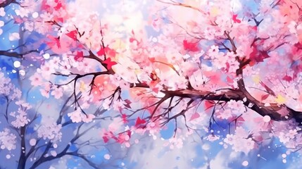 Obraz na płótnie Canvas Scenic watercolor background, floral composition Sakura