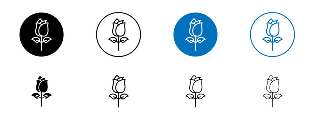 Rose Line Icon Set. Rose Bloom Petal Elegance Symbol in Black and Blue Color.
