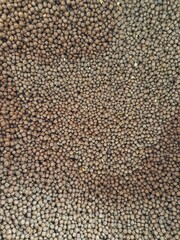 The texture of the animal feed pellets in the photo from above looks unique, a mixture of light brown and exposed to a little sunlight