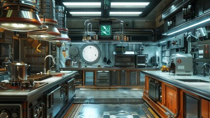 Robot Kitchen, future cooking, copy space, 16:9