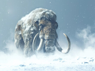 Prehistoric wooly mammoth in the blistering snow