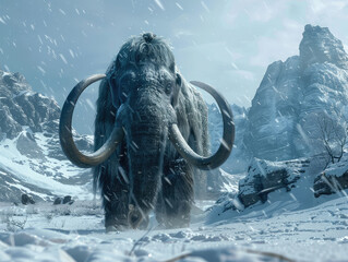 Prehistoric wooly mammoth in the blistering snow - obrazy, fototapety, plakaty