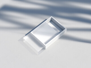 Rectangular White Box Mockup on the White table outdoor with shadows, 3d rendering