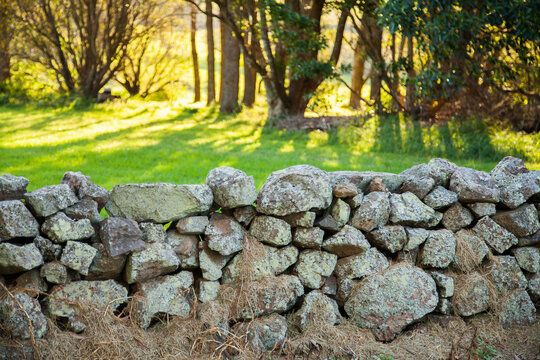 English looking stone fence into green paddock
