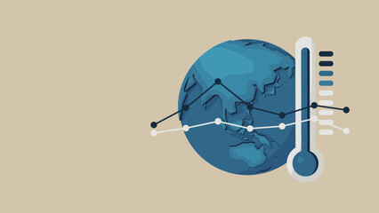 An image of a rapid rise in average temperature. There is the earth, a thermometer, and a graph.