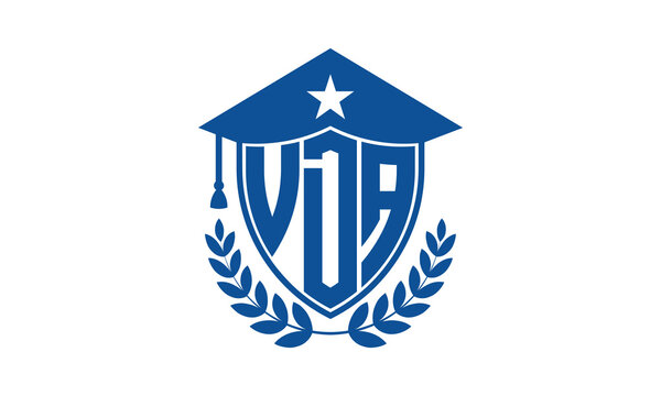 VDA three letter iconic academic logo design vector template. monogram, abstract, school, college, university, graduation cap symbol logo, shield, model, institute, educational, coaching canter, tech
