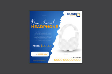 Headphone social media post design template.