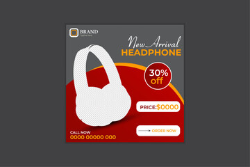 Headphone social media post design template.