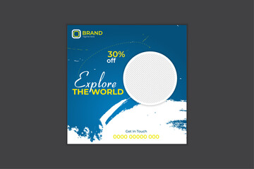 travelling agency business offer promotion. Holiday and tour advertisement banner design.Editable template post for social media ad. Instagram template post..