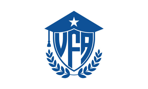 VFA three letter iconic academic logo design vector template. monogram, abstract, school, college, university, graduation cap symbol logo, shield, model, institute, educational, coaching canter, tech