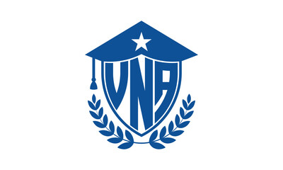 VNA three letter iconic academic logo design vector template. monogram, abstract, school, college, university, graduation cap symbol logo, shield, model, institute, educational, coaching canter, tech