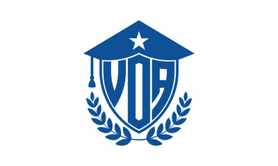 VOA three letter iconic academic logo design vector template. monogram, abstract, school, college, university, graduation cap symbol logo, shield, model, institute, educational, coaching canter, tech