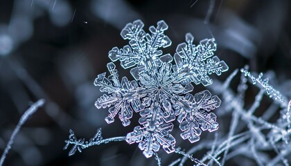 a close up of a snowflake on a plant - Powered by Adobe