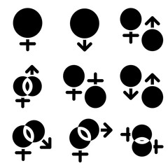Collection of Simple Gender Related Vector glyph Icons. Contains Icons such as Female, Male, Gender, Same Sex and more. Editable stroke. 64x64 pixels
