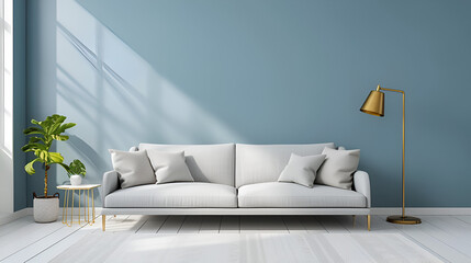 Scandinavian Interior of Living Room Concept, Light Gray Color Scheme and Generative Ai - obrazy, fototapety, plakaty