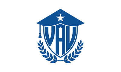 VAU three letter iconic academic logo design vector template. monogram, abstract, school, college, university, graduation cap symbol logo, shield, model, institute, educational, coaching canter, tech