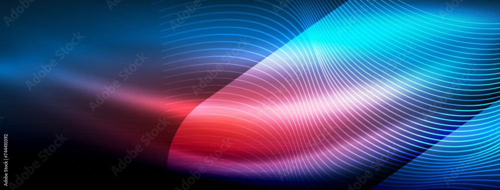 Leinwandbilder Glowing neon wave abstract background - vibrant, luminescent waves pulsate in a captivating and electrifying display