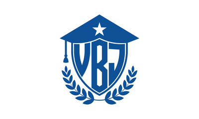 VBJ three letter iconic academic logo design vector template. monogram, abstract, school, college, university, graduation cap symbol logo, shield, model, institute, educational, coaching canter, tech