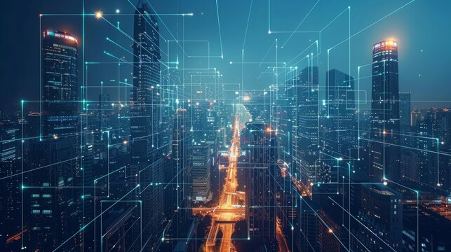 A futuristic cityscape with advanced technology