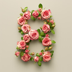 Number eight made of roses