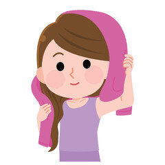 髪をタオルで拭く女の子2　イラスト