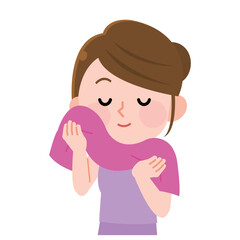 顔をタオルでやさしく拭く女の子　イラスト