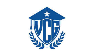VCG three letter iconic academic logo design vector template. monogram, abstract, school, college, university, graduation cap symbol logo, shield, model, institute, educational, coaching canter, tech