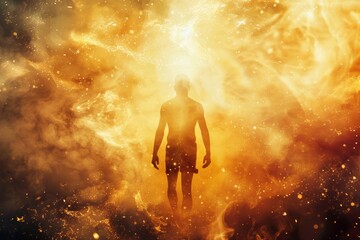 Naklejka premium Surreal blend: Human form disappears in space