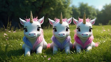 a group of three little unicorns standing next to each other