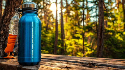 Transparent water bottle, sleek and essential, epitomizing hydration and environmental responsibility. - obrazy, fototapety, plakaty