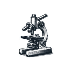 The  microscope. Black white vector illustration.