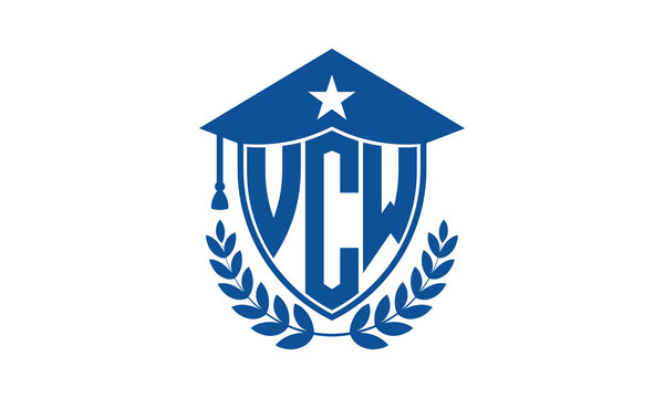 VCW three letter iconic academic logo design vector template. monogram, abstract, school, college, university, graduation cap symbol logo, shield, model, institute, educational, coaching canter, tech
