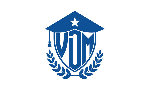 VDM three letter iconic academic logo design vector template. monogram, abstract, school, college, university, graduation cap symbol logo, shield, model, institute, educational, coaching canter, tech
